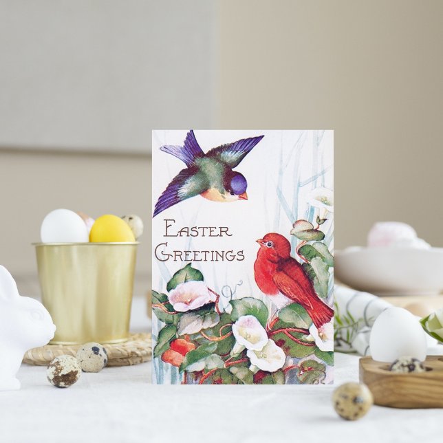 retro vintage Easter birds add sentiment Holiday Card (Creator Uploaded)