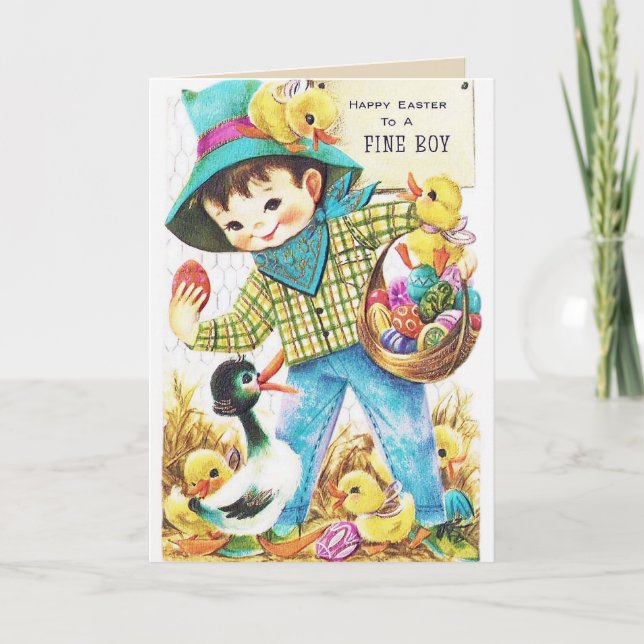 Retro vintage Easter boys Holiday Card (Front)