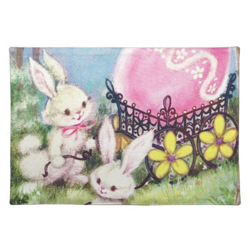 retro vintage Easter bunnies Holiday  Cloth Placemat