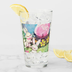 retro vintage Easter bunnies Holiday Glass