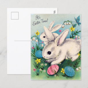retro vintage Easter bunnies Holiday Postcard