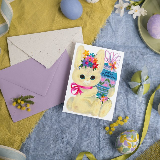 retro vintage Easter bunny add message Holiday Card (Creator Uploaded)