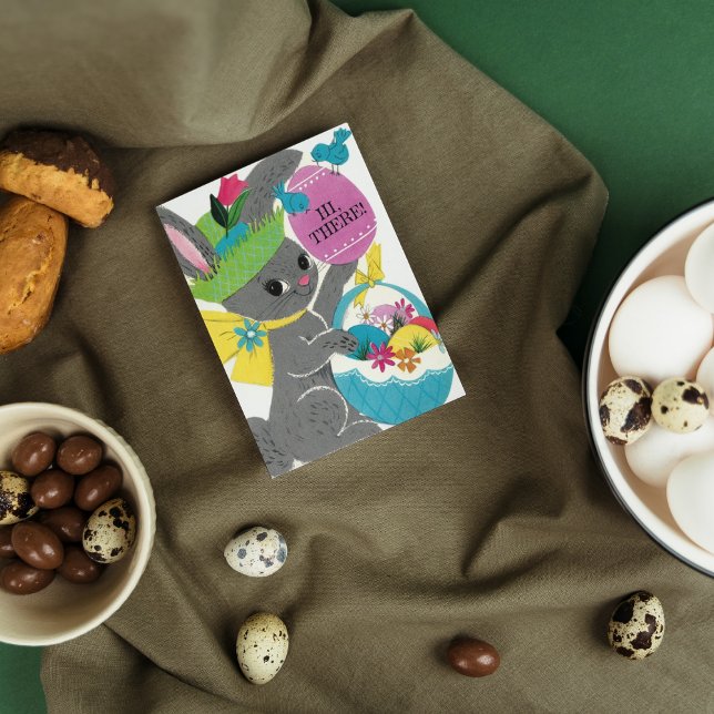 Retro vintage Easter bunny add sentiment Holiday Card (Creator Uploaded)