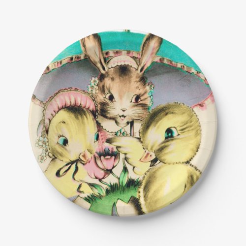 Retro Vintage Easter bunny and Chicks party plate