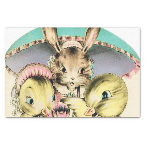 retro vintage Easter bunny and chicks party Tissue Paper