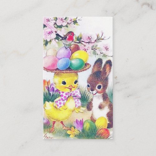 retro vintage Easter bunny chick add greeting Business Card