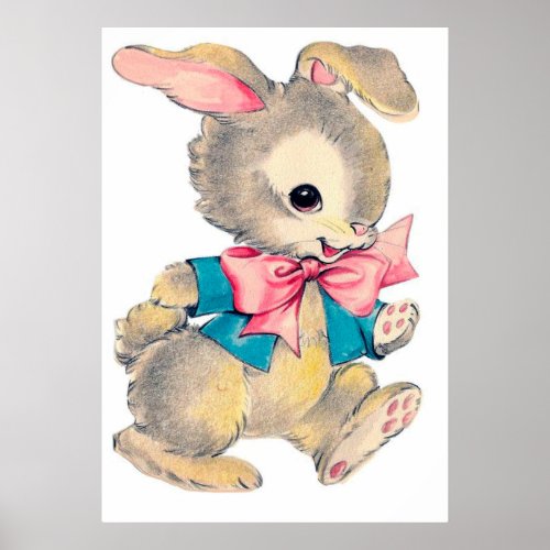 retro vintage Easter bunny decor poster