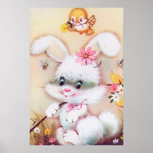 retro vintage Easter bunny decor poster