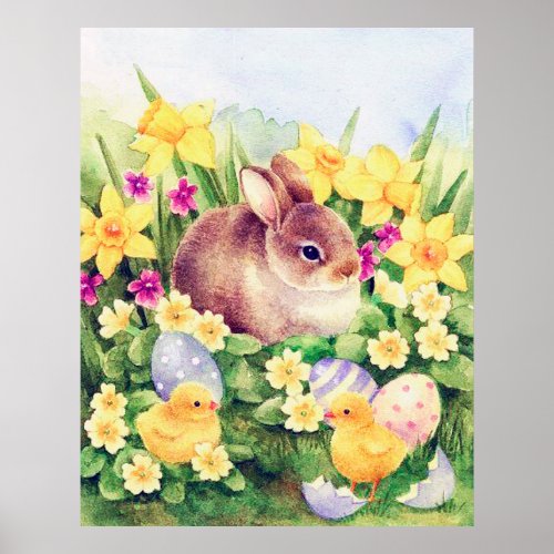 retro vintage Easter bunny decor poster