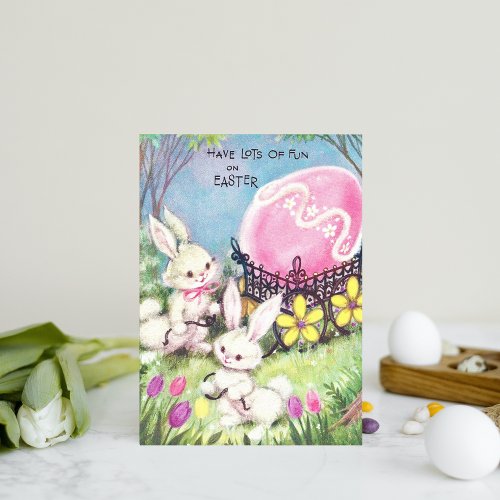 retro vintage Easter bunny egg add sentiment Holiday Card