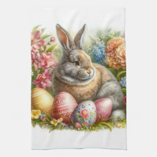 Retro Vintage Easter Bunny Floral Kitchen Towels