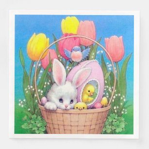 Happy Easter Pink & Lime Bunny Parade Pack of 40 Springtime Paper Lunch Napkins 