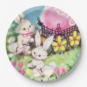 Retro vintage Easter bunny Holiday Paper Plates