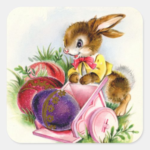 retro vintage Easter bunny Holiday Square Sticker