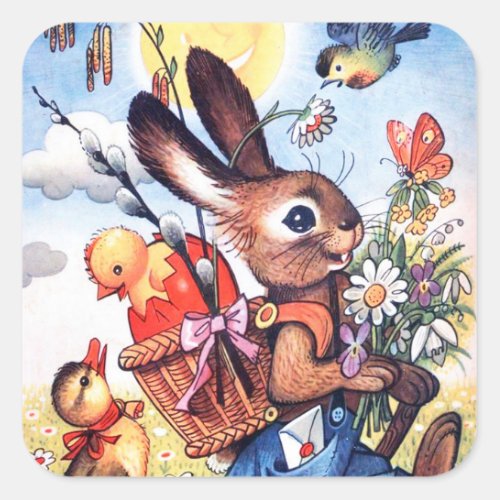 Retro vintage Easter bunny Holiday sticker