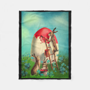 Retro Vintage Easter Bunny Painting Easter Basket  Fleece Blanket