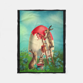 Retro Vintage Easter Bunny Painting Easter Basket Fleece Blanket