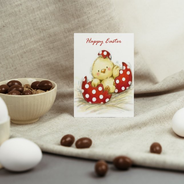 retro vintage Easter chick add sentiment Holiday Card (Creator Uploaded)