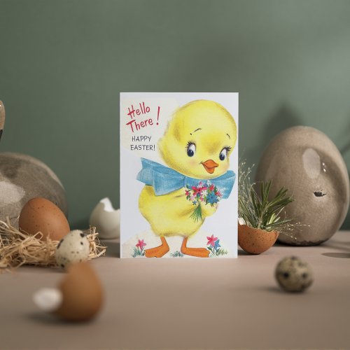 Retro vintage Easter chick Holiday Card