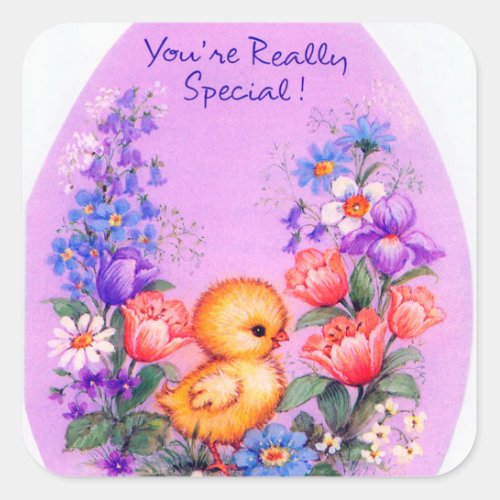 Retro vintage Easter chick Holiday sticker
