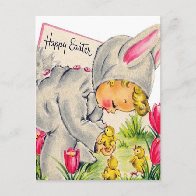 Retro vintage Easter child Holiday postcard (Front)