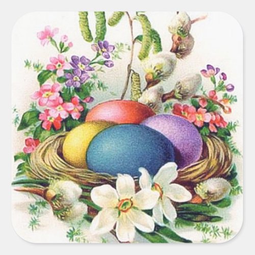 Retro vintage Easter egg basket sticker