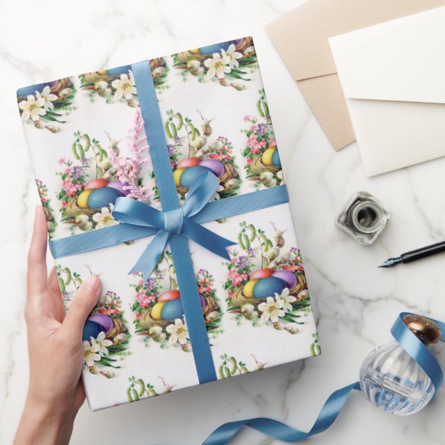 retro vintage Easter eggs basket party Wrapping Paper (Gifting)