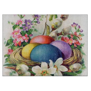 retro vintage Easter eggs flowers Cutting Board