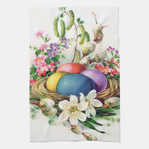 retro vintage Easter eggs Holiday Kitchen Towel