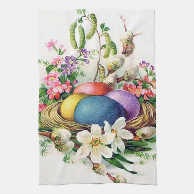 retro vintage Easter eggs Holiday Kitchen Towel (Vertical)