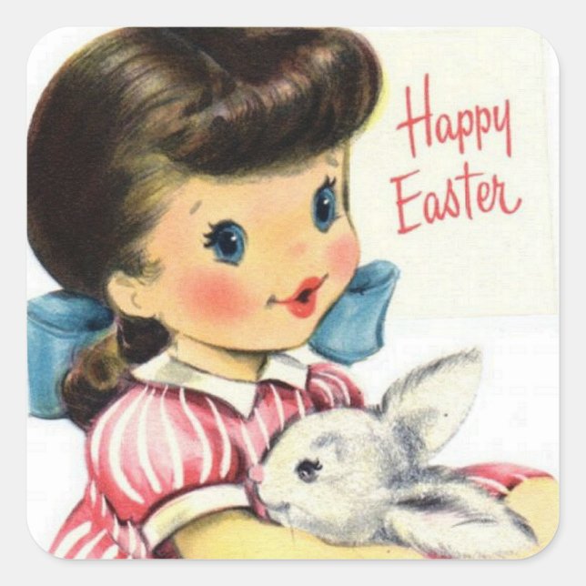 Retro vintage Easter girl bunny sticker (Front)