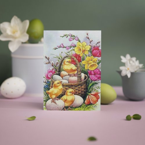 Retro vintage Easter Holiday chicks postcard