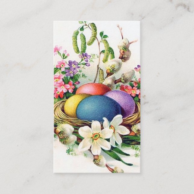 retro vintage Easter mini eggs basket Business Card (Front)