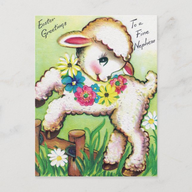 Retro vintage Easter Nephew lamb postcard (Front)