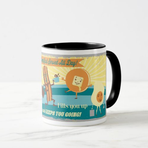 Retro vintage egg pancake bacon coffee breakfast mug