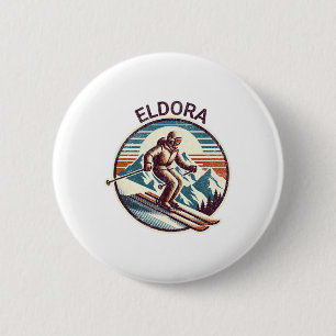 Retro Vintage Eldora Colorado Ski Resort Winter Sk Button