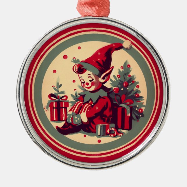 Retro Vintage Elf Ornament (Front)