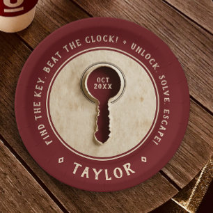 Retro Vintage Escape Room Detective Adventure Key Paper Plates
