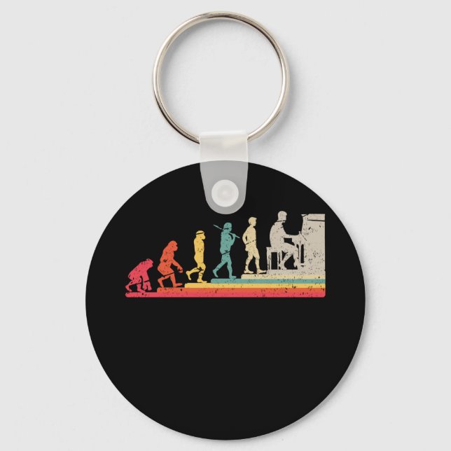 Retro Vintage Evolution Of Man Piano Keychain (Front)