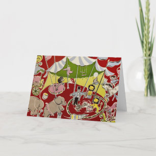 Retro Vintage Fabric Circus Theme Blank Card