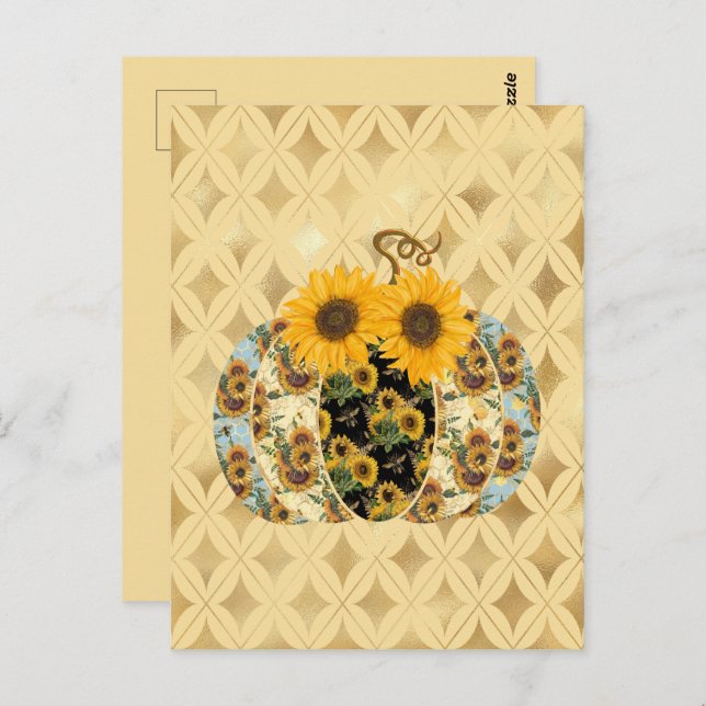 Retro Vintage Fall Sunflower Pumpkin Post Card (Front/Back)