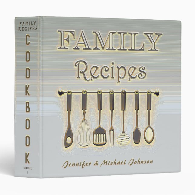 Retro Vintage Family Recipe Cookbook 3 Ring Binder (Front/Spine)