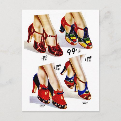 Retro Vintage Fashion 1940s Womens Shoes Postcard