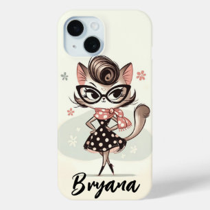 Retro Vintage Feminine Kitten With Cat Eye Glasses iPhone 15 Case
