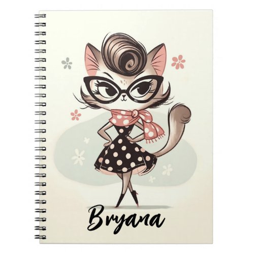 Retro Vintage Feminine Kitten With Cat Eye Glasses Notebook