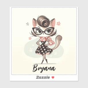 Retro Vintage Feminine Kitten With Cat Eye Glasses Sticker