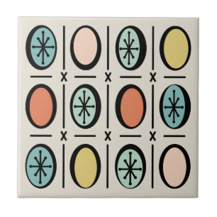 Retro Vintage Filled Ovals Pattern Pastels Ceramic Tile