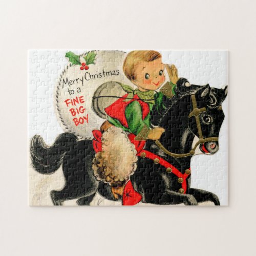 retro vintage fine boy cowboy Holiday Jigsaw Puzzle