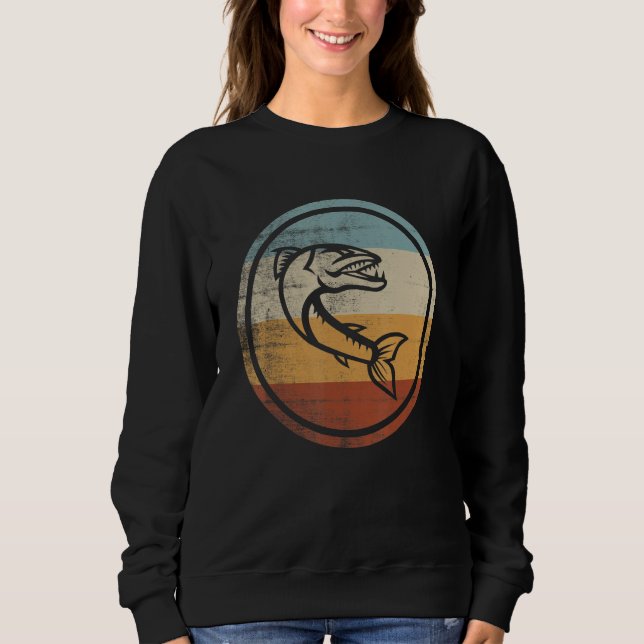 Retro Vintage Fishing Barracuda Fish Sweatshirt (Front)