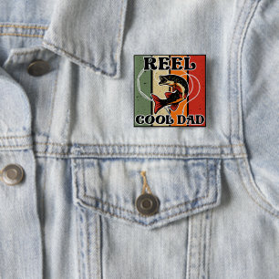 Retro Vintage Fishing Reel Cool Dad Fishing Lover Button